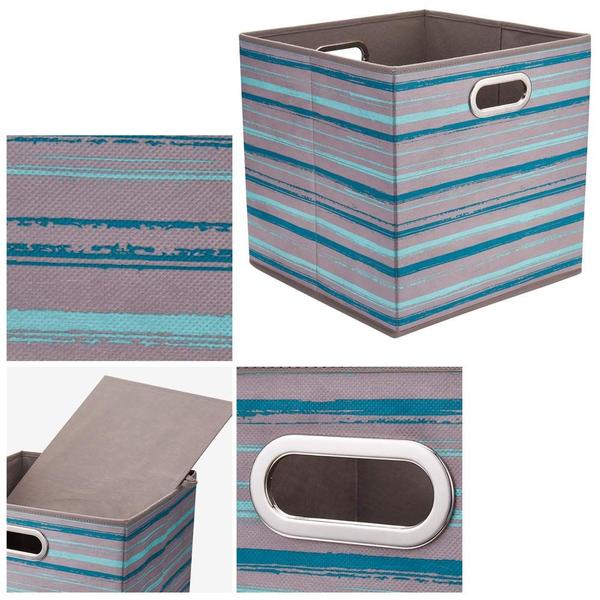 Imagem de Bins de armazenamento dobrável Bins Gray Organizer Bins Teal Pattern Printed Cubes Storage Boxes 10.5x10.5 x 11 In Cubes Inserts Foldable Fabric Storage Baskets Drawer for Cube Organizer Shelves,QY-SC12-6