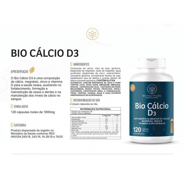 Imagem de Bio Cálcio 3D Bio Multyflora 120 Cápsulas 1g Manutenção Óssea