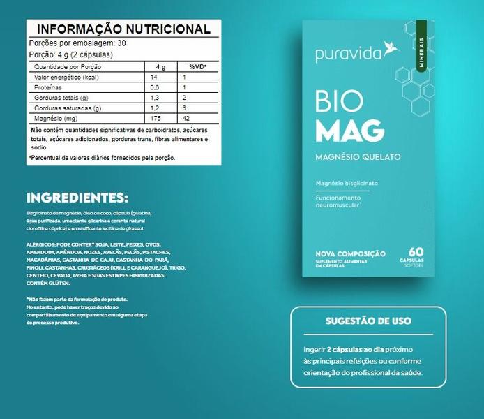 Imagem de Bio Mag- Magnésio Quelato- 60 Softgel- Pura Vida