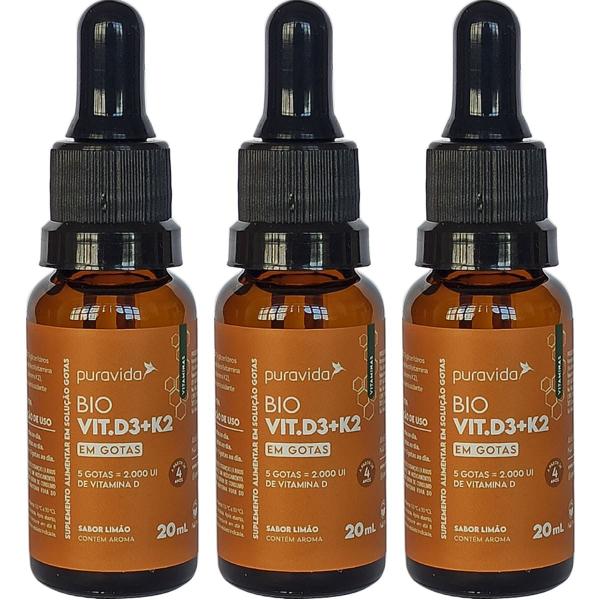 Imagem de Bio Vitamina D3 E Vitamina K2 Gotas 3 X 20ml Puravida