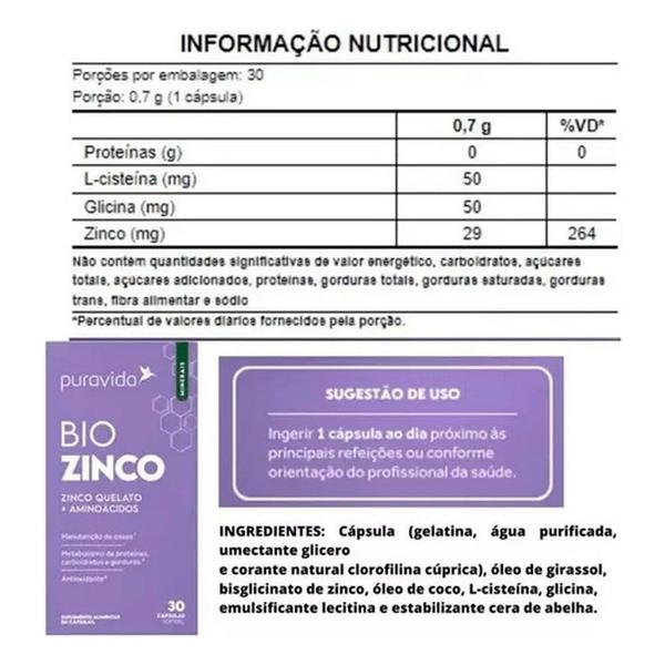 Imagem de Bio Zinco Quelato + Aminoácidos - (30 Softgels) - Pura Vida