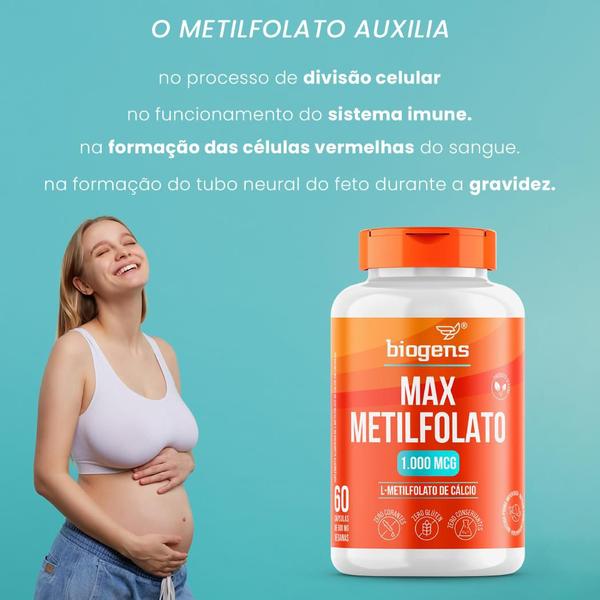 Biogens kit 3x max metilfolato 1000mcg 60 caps Imagem de Biogens kit 3x max metilfolato 1000mcg 60 caps