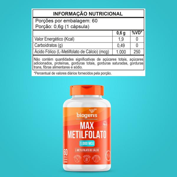 Biogens kit 3x max metilfolato 1000mcg 60 caps Imagem de Biogens kit 3x max metilfolato 1000mcg 60 caps