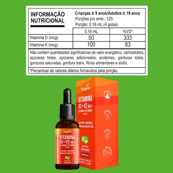 Imagem de Biogens kit 3x vitamina d3 2000ui + k2 mk7 100mcg limão 20ml