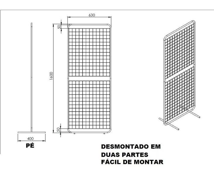 Imagem de Biombo De Chão Expositor Aramado + 25 Ganchos De 15cm