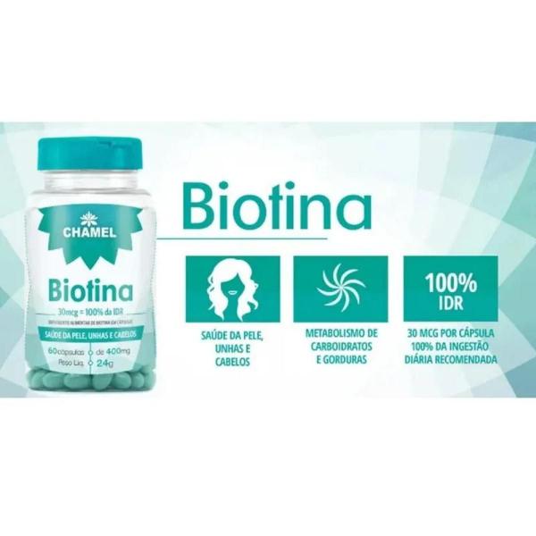 Imagem de Biotina 30mcg 60 Cápsulas De 400mg  - Chamel