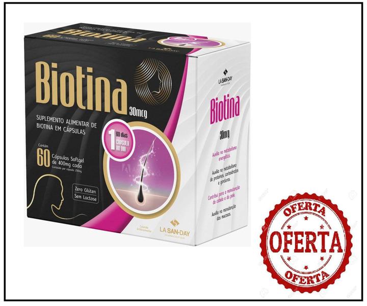 Imagem de Biotina 30Mcg 60 Cápsulas Softgel - La San Day