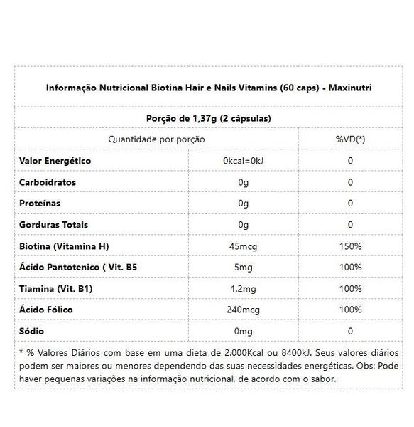 Imagem de Biotina Hair e Nails Vitamins (60 caps) - Padrão: Único