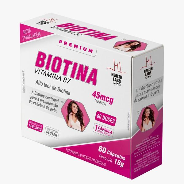 Imagem de Biotina Health Labs Vitamina B7 com 60 Cápsulas