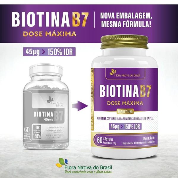 Imagem de Biotina Vitamina B7 150% IDR Kit 3x 60 Cápsulas - Flora Nativa