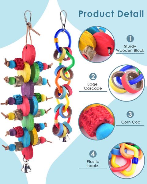 Bird Chew Toys Bissap Multicolor Bagel Cascade, 2 unidades Imagem de Bird Chew Toys Bissap Multicolor Bagel Cascade, 2 unidades