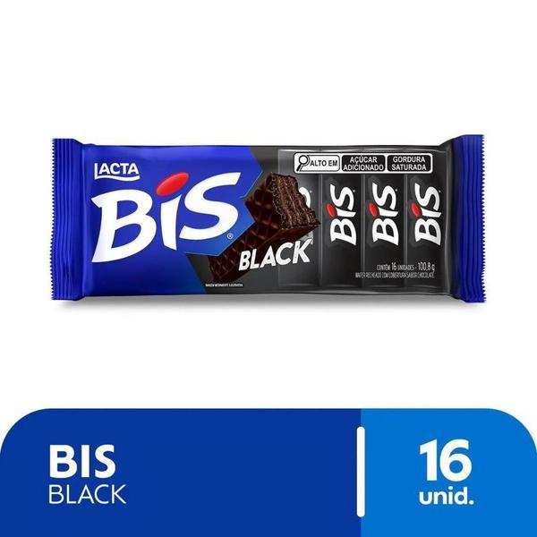 Imagem de Bis Black Chocolate Lacta Kit 10 Caixas Com 16 Unidades