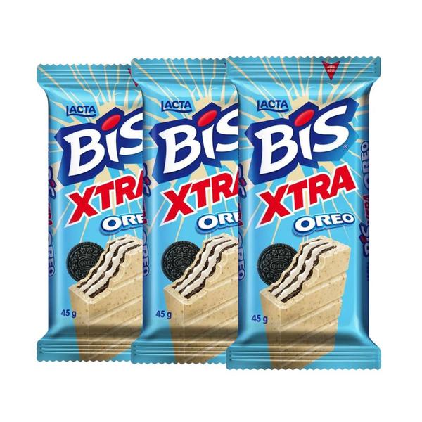 Bis Xtra Oreo Lacta Kit com 3 unidades de 45g Imagem de Bis Xtra Oreo Lacta Kit com 3 unidades de 45g