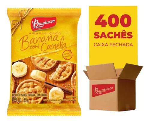 Imagem de Biscoito Amanteigado Banana com Canela Bauducco Sachê 13,9g (400un) - Caixa Fechada