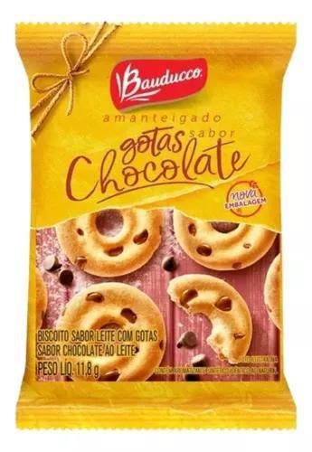 Imagem de Biscoito Amanteigado Leite com Gotas de Chocolate Bauducco Sachê 11,8g (400un) - Caixa Fechada