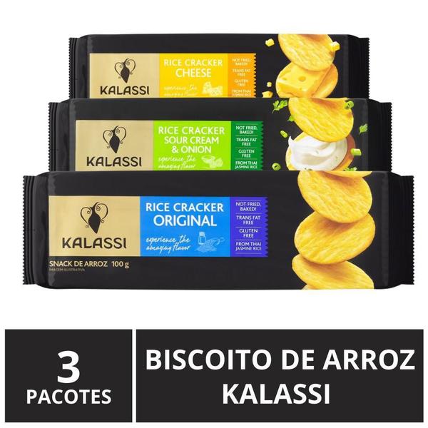 Imagem de Biscoito De Arroz Importado, 3 Pacotes De 100G, Kalassi