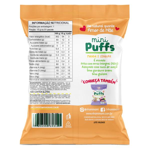 Biscoito de Arroz Mini Puffs Manga e Cenoura Zero Glúten, Integral Nhami Mami 15g Imagem de Biscoito de Arroz Mini Puffs Manga e Cenoura Zero Glúten, Integral Nhami Mami 15g