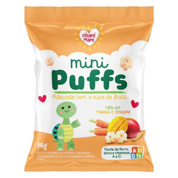 Biscoito de Arroz Mini Puffs Manga e Cenoura Zero Glúten, Integral Nhami Mami 15g Imagem de Biscoito de Arroz Mini Puffs Manga e Cenoura Zero Glúten, Integral Nhami Mami 15g