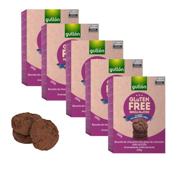 Imagem de Biscoito Gullon Com Gotas Chocolate Sem Glúten 5 Pacotes 200g Espanhol Importado Cookies Chocolate