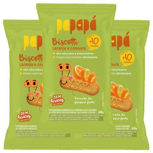 Imagem de Biscoito Infantil Papapá Zero Açúcar Laranja e Cenoura contendo 3 pacotes de 60g cada