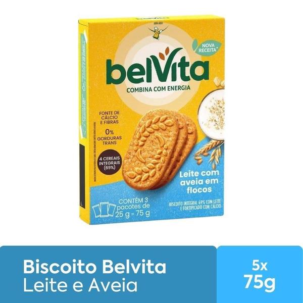 Imagem de Biscoito Integral Belvita Leite E Aveia Kit 5 Caixas 75G