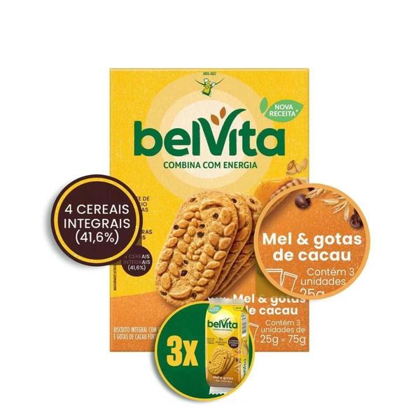 Imagem de Biscoito Integral Belvita Mel e Cacau Kit 5 caixas 75g