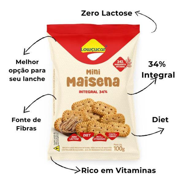 Biscoito Mini Maisena Integral Diet, Zero Lactose Lowçucar 100g Imagem de Biscoito Mini Maisena Integral Diet, Zero Lactose Lowçucar 100g
