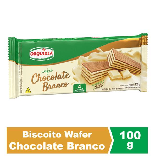 Biscoito Wafer Chocolate Branco Orquídea 100g Imagem de Biscoito Wafer Chocolate Branco Orquídea 100g