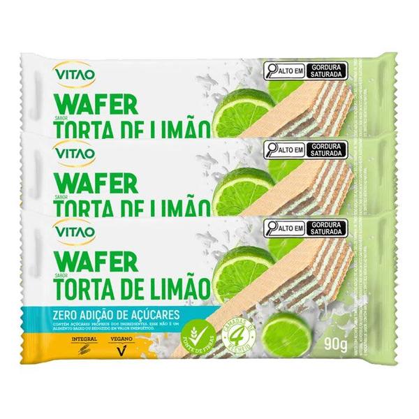 Imagem de Biscoito Wafer Zero Açúcar, Vegano, Integral Vitao Torta de Limão contendo 3 pacotes de 90g