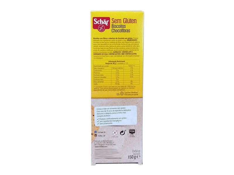 Biscoitos Fibras Chocolate Sem Glúten Chocofibras 150G Schar Imagem de Biscoitos Fibras Chocolate Sem Glúten Chocofibras 150G Schar