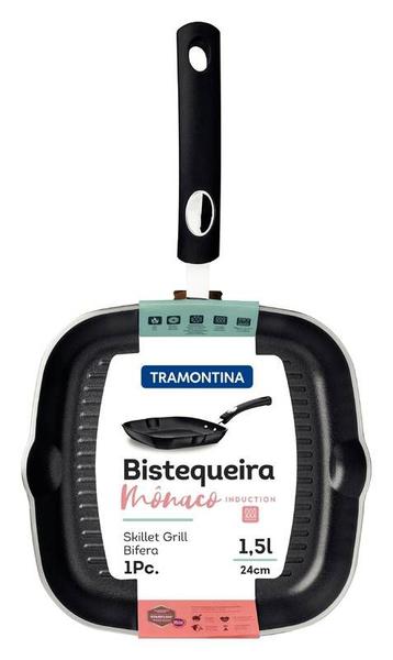 Imagem de Bistequeira tramontina mônaco induction em alumínio com revestimento interno e externo antiaderente starflon premium preto 24 cm 1,5 l