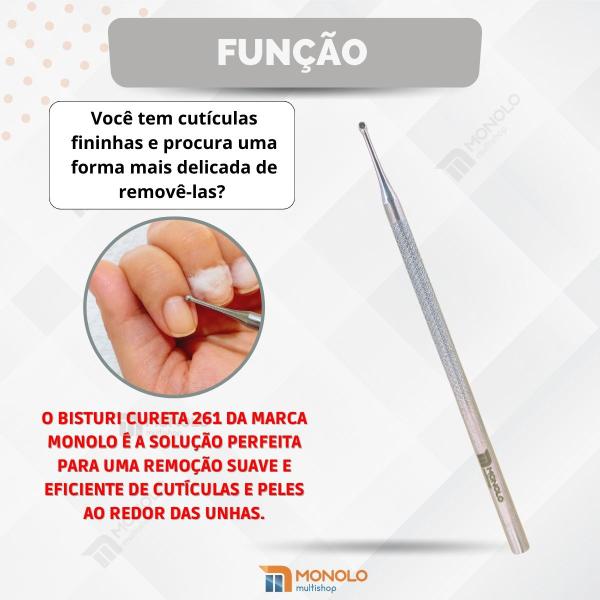 Imagem de Bisturi Cureta 261 Removedor Cutícula Unha Manicure Podologia Profissional Aço Inox Monolo