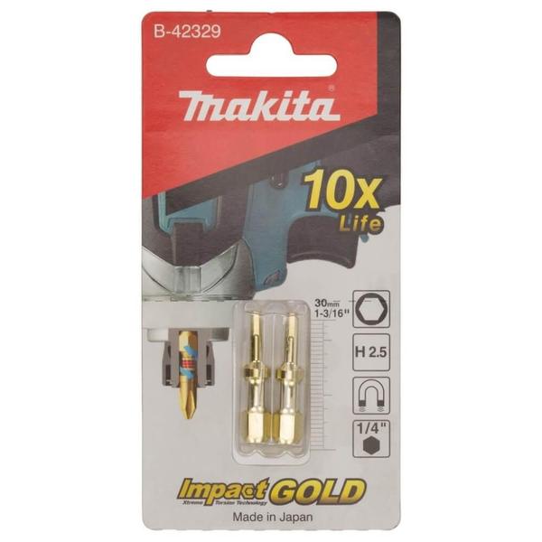 Imagem de Bits de Torção Allen Hexagonal 2,5 30mm Makita Impact Gold B-42329 com 2 Bits