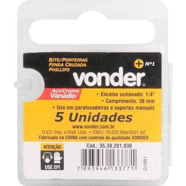 Imagem de Bits Phillips Enc 1/4 N 1 38mm 5 Peças Vonder