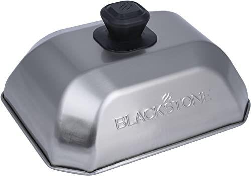 Imagem de Blackstone 5207 Retângulo Baixo Pequeno 2-Pack Acessórios Aço Inoxidável, Cúpula de Fusão de Queijo e Tampa de Vapor, Melhor para Uso em Grelha de Grelha de Topo Plana Cozinhando Interior ou Exterior, Prata, Preto