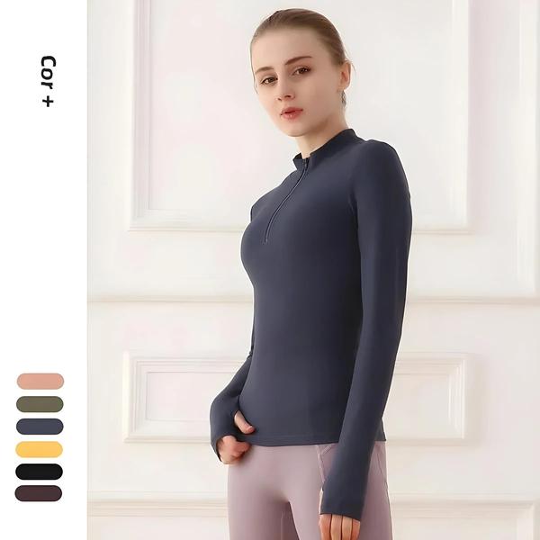 Imagem de Blazer Feminino Meio Zíper Manga Longa - Ideal para Yoga, Fitness e Corrida