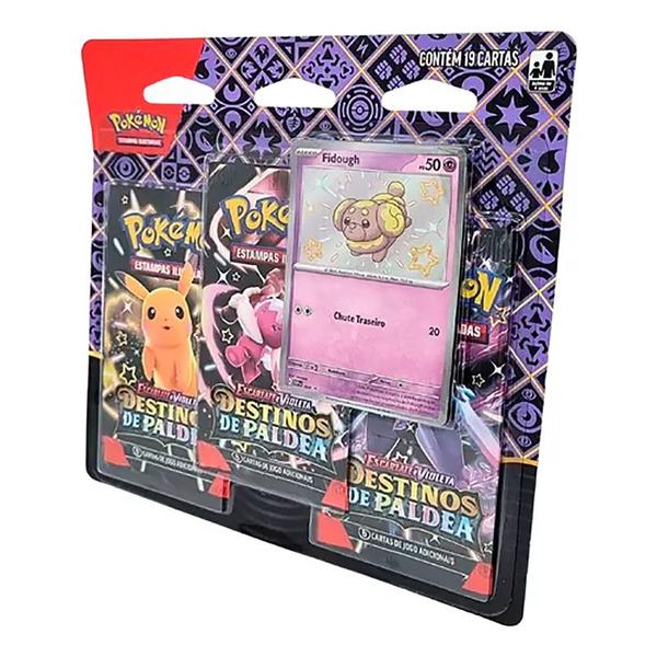 Imagem de Blister Triplo Pokémon Escarlate e Violeta Destinos de Paldea 19 Cartas Fidough 33857 - Copag