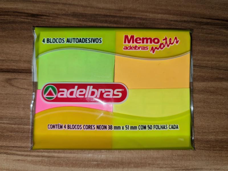 Imagem de Bloco Adesivo 4 Cores Neon 38X51mm C/4 Blocos 50fls Adelbras