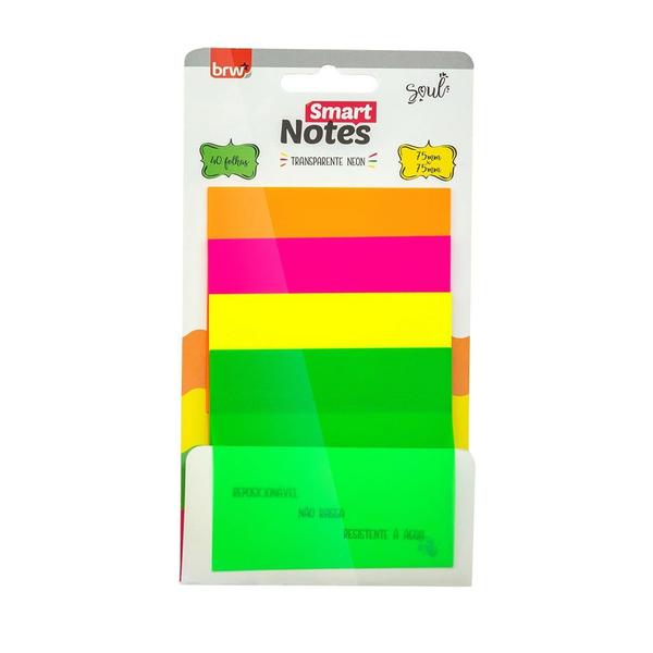 Imagem de Bloco Adesivo BRW Smart Notes Transparente Neon 4 Blocos com 40 Folhas 76x76mm