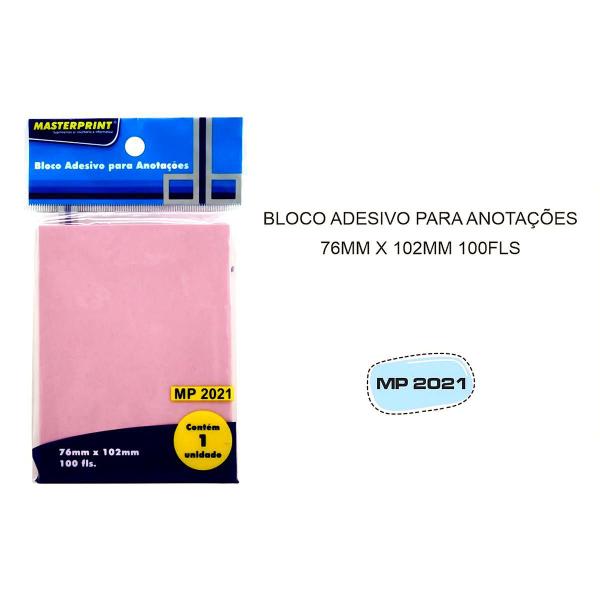 Imagem de Bloco Adesivo de Notas Rosa 76x102mm com 100 Folhas Masterprint MP2021 Cole e Descole à Vontade