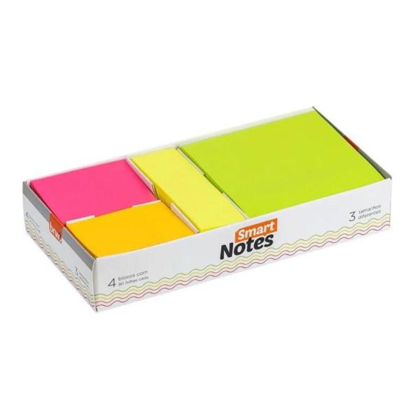 Imagem de Bloco Adesivo Smart Notes Neon Com 4 Blocos De 80 Folhas