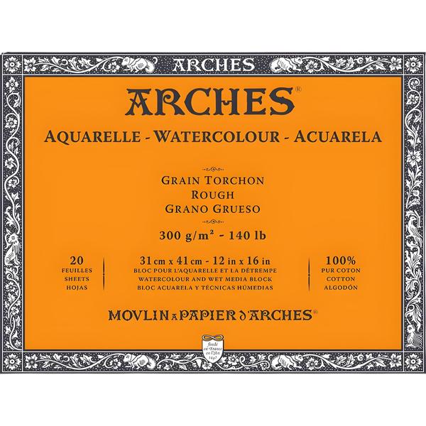 Imagem de Bloco Arches Aquarelle 300 G/m² Grão Rugoso 31x41cm Branco 20 Folhas