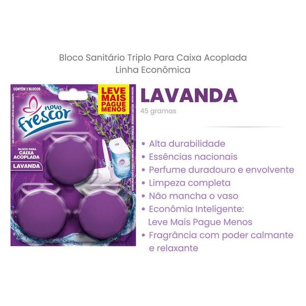 Imagem de Bloco Caixa Acoplada Lavanda Triplo Cartela 3 Blocos Tablete