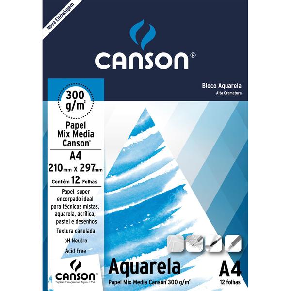 Imagem de Bloco Canson Aquarela Mix Media 7180 300g/m² A4 12 Folhas