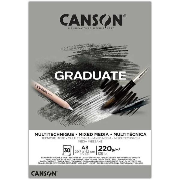 Imagem de Bloco Canson Graduate Mixed Media A3 30fls 220grs Cinza