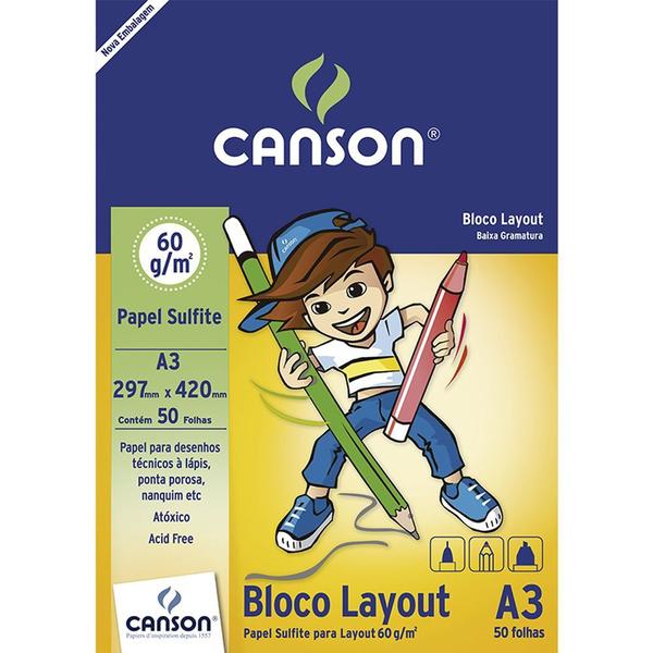 Imagem de Bloco Canson Layout Papel Sulfite Infantil A3 60 g/m 50fls 66667075