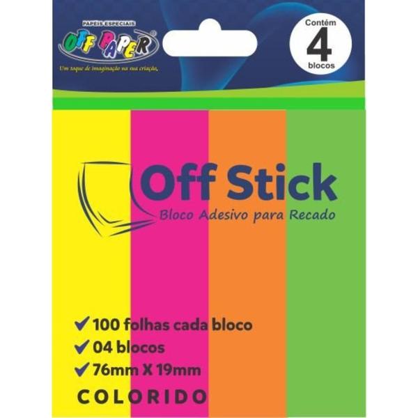 Imagem de Bloco Com 100 Post It Neon Notas 76x19 mm - 4 Cores Neon