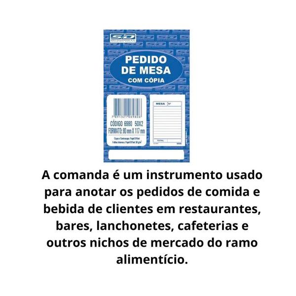 Imagem de Bloco comanda pedido de mesa c/cópia 50x2vias pcte 20 blocos