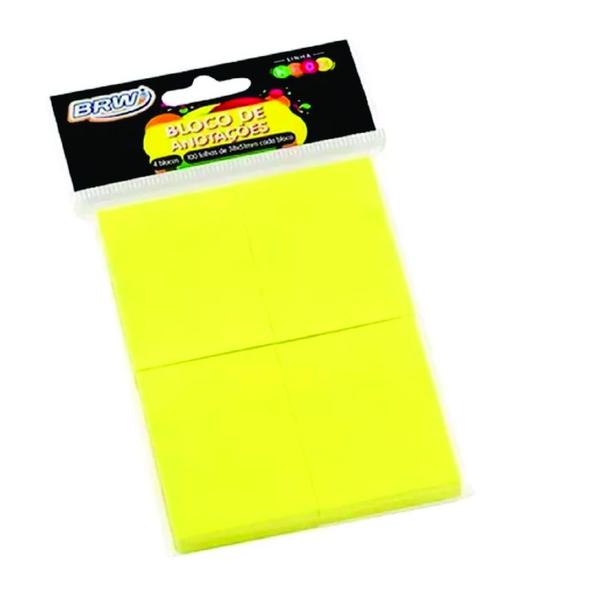 Imagem de Bloco de Anotações 38x51mm Amarelo Neon BRW 04un com 100fls