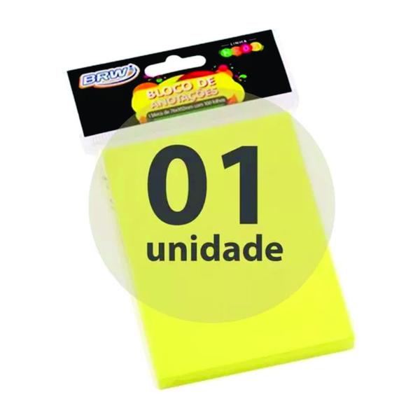 Imagem de Bloco de Anotações 76x102mm Amarelo Neon BRW 01un com 100fls